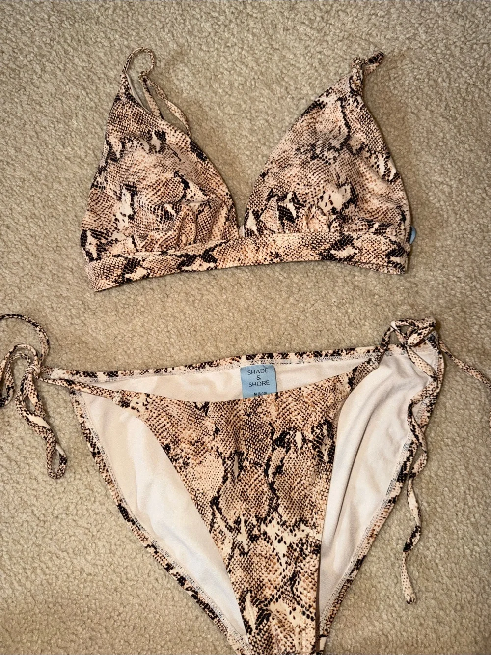 Shade & Shore Beige and Black Snake-Print Tie-Side Bikini